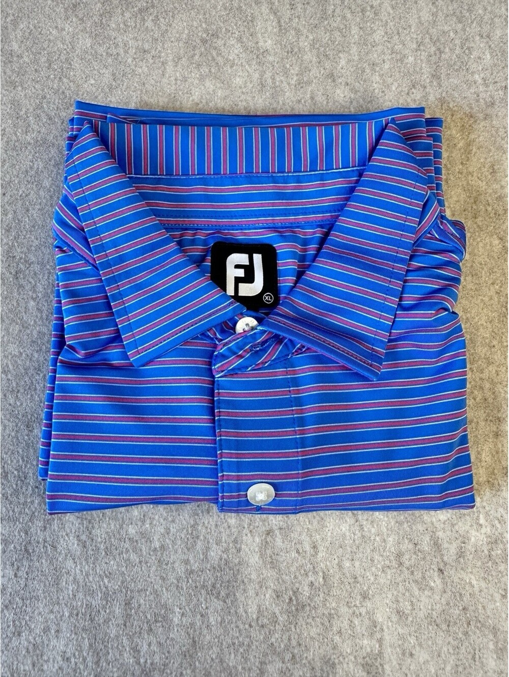 FootJoy FJ Polo Golf Shirt Mens XL Blue Pink White Striped Stretch Performance